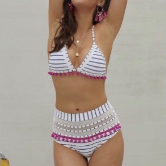 Retro Pom Pom High Waist Bikini - Picture 3 of 8